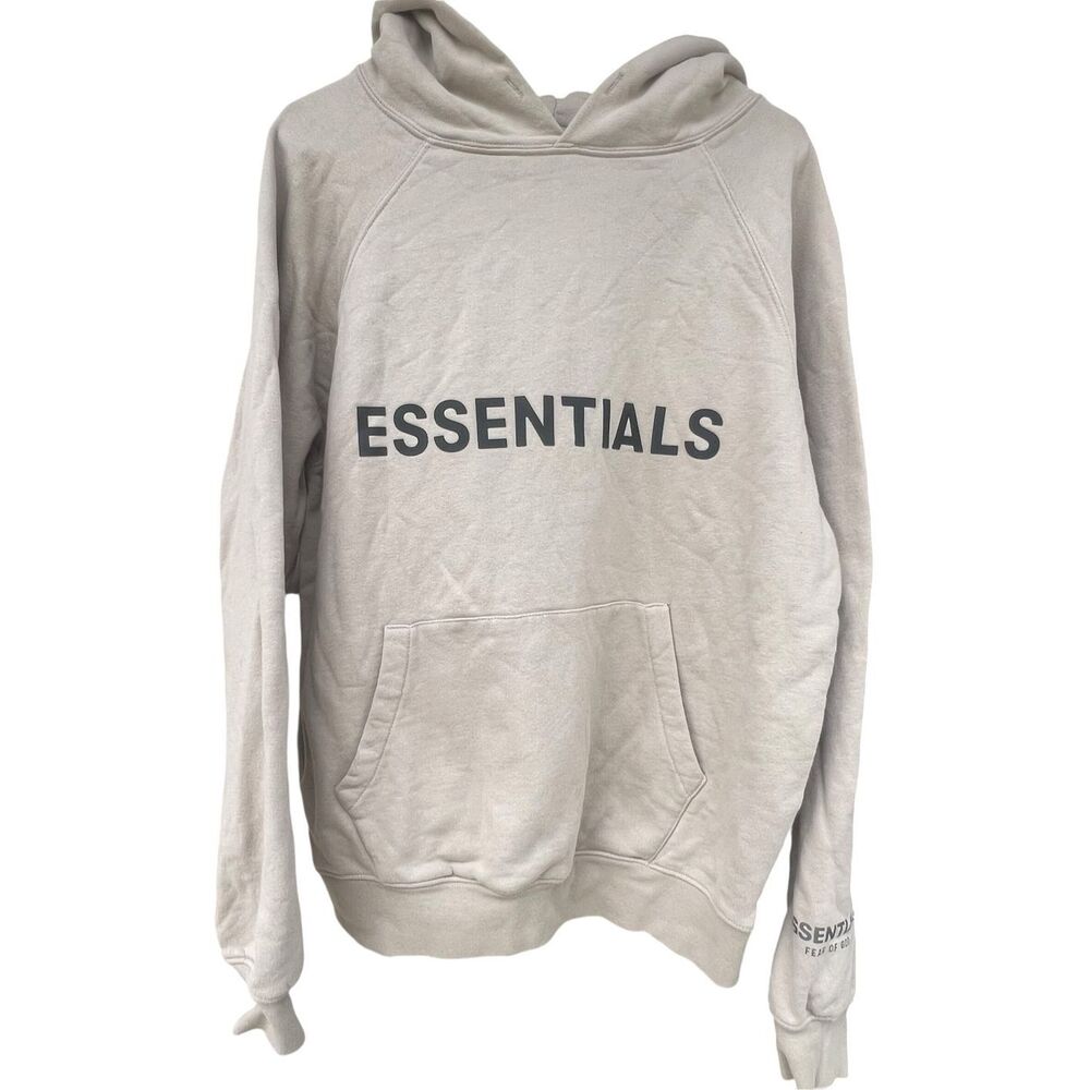 Essentials Fear Of God Big Logo Oversized Beige Hoodie Size S